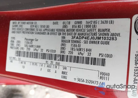 2018 Ford Fiesta Se from USA, damaged, VIN 3FADP4EJ0JM103283